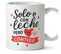 MUGFFINS taza regalo novia y novio con frase Solo o con leche pero contigo en Español | aniversario, regalos San Valentín, cumpleaños, novio, novia, romántico, amor | pareja-2 v1