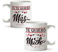 MUGFFINS Taza San Valentín (Te quiero) (Pack 2 Tazas) - te quiero mucho/mas - Regalos Originales y Divertidos de Aniversario para Novios, Enamorados, Pareja...