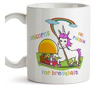 MUGFFINS Taza Unicornio (en inglés) - Unicorns Eat Rainbow for Breakfast - Regalo Original con Frases Divertidas para desayunos