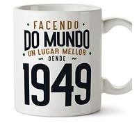 MUGFFINS Tazas 1949 Cumpleaños - En Gallego - Facendo do Mundo un Lugar Mellor - 11 oz / 330 ml - Regalo original y divertido