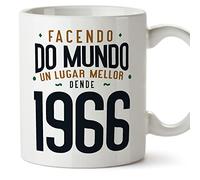 MUGFFINS Tazas 1966 Cumpleaños - En Gallego - Facendo do Mundo un Lugar Mellor - 11 oz / 330 ml - Regalo original y divertido