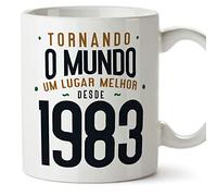 MUGFFINS Tazas 1983 Cumpleaños - En Portugués - Tornando o Mundo um Lugar Melhor - 11 oz / 330 ml - Regalo original y divertido
