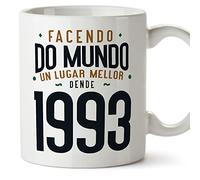 MUGFFINS Tazas 1993 Cumpleaños - En Gallego - Facendo do Mundo un Lugar Mellor - 11 oz / 330 ml - Regalo original y divertido