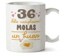 MUGFFINS Tazas 36 Cumpleaños - En Español - Feliz Cumpleaños Molas un Huevo - 11 oz / 330 ml - Regalo original y divertido