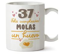 MUGFFINS Tazas 37 Cumpleaños - En Español - Feliz Cumpleaños Molas un Huevo - 11 oz / 330 ml - Regalo original y divertido
