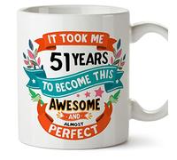 MUGFFINS Tazas 51 Cumpleaños - En Inglés - It took me 51 years to become perfect - 11 oz - Regalo original y divertido