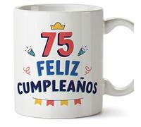 MUGFFINS Tazas 75 Cumpleaños - En Español - ¡Feliz Cumpleaños! - 11 oz / 330 ml - Regalo original y divertido
