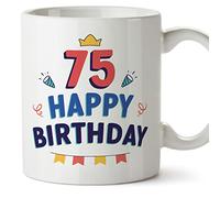MUGFFINS Tazas 75 Cumpleaños - En Inglés - Happy Birthday! - 11 oz / 330 ml - Regalo original y divertido
