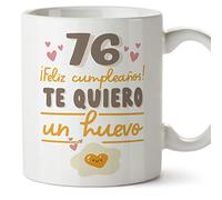 MUGFFINS Tazas 76 Cumpleaños - En Español - Te quiero un Huevo Regalo Amigos Novios Familiares - 11 oz / 330 ml - Regalo original y divertido