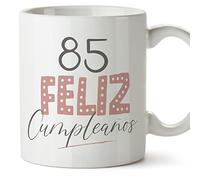 MUGFFINS Tazas 85 Cumpleaños - En Español - ¡Feliz Cumpleaños! Rosa - 11 oz / 330 ml - Regalo original y divertido