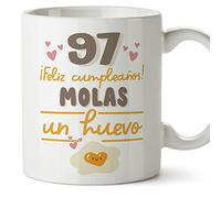 MUGFFINS Tazas 97 Cumpleaños - En Español - Feliz Cumpleaños Molas un Huevo - 11 oz / 330 ml - Regalo original y divertido