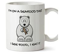 MUGFFINS Tazas Desayuno Originales graciosas - I'm on a Seafood Diet, I See Food I Eat it - 350 ml
