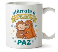 MUGFFINS tazas mono punch con frases motivadoras | aférrate a lo que te da paz en Español | regalo motivador original | 330 Ml / 11 oz | desayuno y café | punch v2