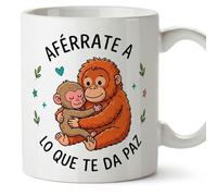 MUGFFINS tazas mono punch con frases motivadoras | aférrate a lo que te da paz en Español | regalo motivador original | 330 Ml / 11 oz | desayuno y café | punch v1