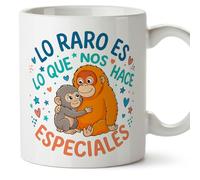 MUGFFINS tazas mono punch con frases motivadoras | Lo raro es lo que nos hace especiales en Español | regalo motivador original | 330 Ml / 11 oz | desayuno y café | punch v1