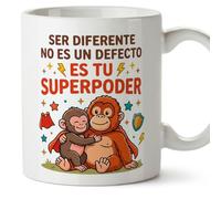 MUGFFINS tazas mono punch con frases motivadoras | Ser diferente no es un defecto Es tu superpoder en Español | regalo motivador original | 330 Ml / 11 oz | desayuno y café | punch v1