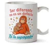 MUGFFINS tazas mono punch con frases motivadoras | Ser diferente no es un defecto Es tu superpoder en Español | regalo motivador original | 330 Ml / 11 oz | desayuno y café | punch v3