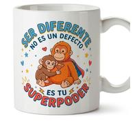 MUGFFINS tazas mono punch con frases motivadoras | Ser diferente no es un defecto Es tu superpoder en Español | regalo motivador original | 330 Ml / 11 oz | desayuno y café | punch v2