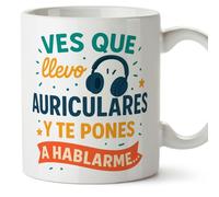 MUGFFINS tazas originales para regalar | tazas divertidas para regalar con frase Ves que llevo auriculares y te pones a hablarme... en Español | humor, graciosas | Graciosas v1