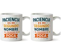 MUGFFINS tazas originales para regalar | tazas divertidas para regalar | humor borde, graciosas | Paciencia es mi segundo nombre el primero es Poca en Español | Graciosas v2 (Paquete de 2)