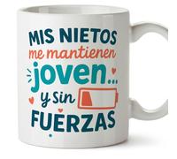 MUGFFINS tazas para abuelos y abuelas con frase | regalos para abuelos y abuelas divertidos| cumpleaños, navidad | Mis nietos me mantienen joven… y sin fuerzas en Español | Abuelitos v1