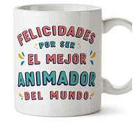MUGFFINS Tazas para ANIMADOR hombre - En Español - Felicidades por ser el mejor - 11 oz / 330 ml - Regalo original y divertido