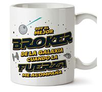 MUGFFINS Tazas para BROKER hombre - En Español - Mejor de la Galaxia Cuando Fuerza me Acompaña - 11 oz / 330 ml - Regalo original y divertido