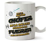 MUGFFINS Tazas para CHOFER hombre - En Español - Mejor de la Galaxia Cuando Fuerza me Acompaña - 11 oz / 330 ml - Regalo original y divertido