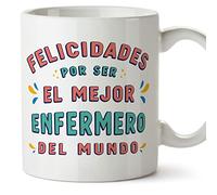 MUGFFINS Tazas para ENFERMERO hombre - En Español - Felicidades por ser el mejor - 11 oz / 330 ml - Regalo original y divertido