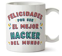 MUGFFINS Tazas para HACKER hombre - En Español - Felicidades por ser el mejor - 11 oz / 330 ml - Regalo original y divertido