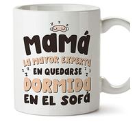 MUGFFINS Tazas para MADRE/MAMÁ - En Español - Experta dormida sofá - 11 oz / 330 ml - Regalo original y divertido
