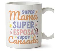 MUGFFINS Tazas para MADRE/MAMÁ - En Español - Super mamá, esposa, cansada - 11 oz / 330 ml - Regalo original y divertido