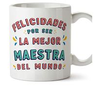 MUGFFINS Tazas para MAESTRA mujer - En Español - Felicidades por ser el mejor - 11 oz / 330 ml - Regalo original y divertido