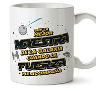 MUGFFINS Tazas para MAESTRA mujer - En Español - Mejor de la Galaxia Cuando Fuerza me Acompaña - 11 oz / 330 ml - Regalo original y divertido
