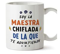 MUGFFINS Tazas para MAESTRA mujer - En Español - Todos te advirtieron - 11 oz / 330 ml - Regalo original y divertido