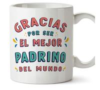 MUGFFINS Tazas para PADRINO - En Español - Gracias por ser el mejor - 11 oz / 330 ml - Regalo original y divertido