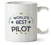 MUGFFINS Tazas para PILOTO DE AVIÓN - En Inglés - World's Best - 11 oz / 330 ml - Regalo original y divertido