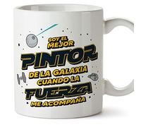 MUGFFINS Tazas para PINTOR hombre - En Español - Mejor de la Galaxia Cuando Fuerza me Acompaña - 11 oz / 330 ml - Regalo original y divertido