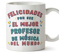 MUGFFINS Tazas para PROFESOR DE MÚSICA hombre - En Español - Felicidades por ser el mejor - 11 oz / 330 ml - Regalo original y divertido