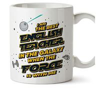 MUGFFINS Tazas para PROFESORA DE INGLÉS - En Inglés - Best in The Galaxy The Force is With Me - 11 oz / 330 ml - Regalo original y divertido