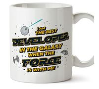 MUGFFINS Tazas para PROGRAMADORA - En Inglés - Best in The Galaxy The Force is With Me - 11 oz / 330 ml - Regalo original y divertido