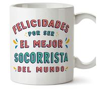 MUGFFINS Tazas para SOCORRISTA hombre - En Español - Felicidades por ser el mejor - 11 oz / 330 ml - Regalo original y divertido