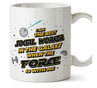 MUGFFINS Tazas para TRABAJADORA SOCIAL - En Inglés - Best in The Galaxy The Force is With Me - 11 oz / 330 ml - Regalo original y divertido