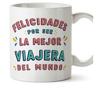 MUGFFINS Tazas para VIAJERA mujer - En Español - Felicidades por ser el mejor - 11 oz / 330 ml - Regalo original y divertido