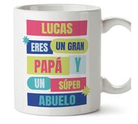 MUGFFINS Tazas Personalizadas para ABUELO - En Español - Gran Papá y Súper Abuelo - 11 oz / 330 ml - Regalo personalizable original y divertido