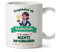 MUGFFINS Tazas Personalizadas para AGENTE INMOBILIARIA mujer - En Español - Propiedad de - 11 oz / 330 ml - Regalo Personalizable original y divertido