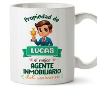 MUGFFINS Tazas Personalizadas para AGENTE INMOBILIARIO hombre - En Español - Propiedad de - 11 oz / 330 ml - Regalo Personalizable original y divertido