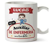 MUGFFINS Tazas Personalizadas para AUXILIAR DE ENFERMERÍA hombre - En Español - Eres increíble - Kawaii - 11 oz / 330 ml - Regalo Personalizable original y divertido