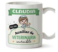 MUGFFINS Tazas Personalizadas para AUXILIAR DE VETERINARIA mujer - En Español - Eres increíble - Kawaii - 11 oz / 330 ml - Regalo Personalizable original y divertido