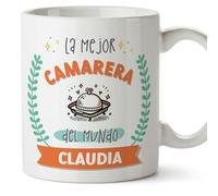 MUGFFINS Tazas Personalizadas para CAMARERA mujer - En Español - Mejor del mundo - Con dibujo - 11 oz / 330 ml - Regalo Personalizable original y divertido